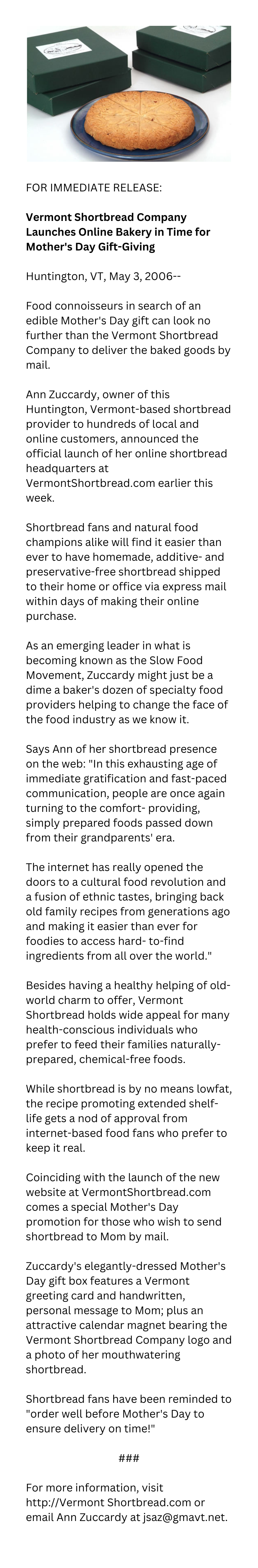 Press Release Writing Sample Artisan Food Niche