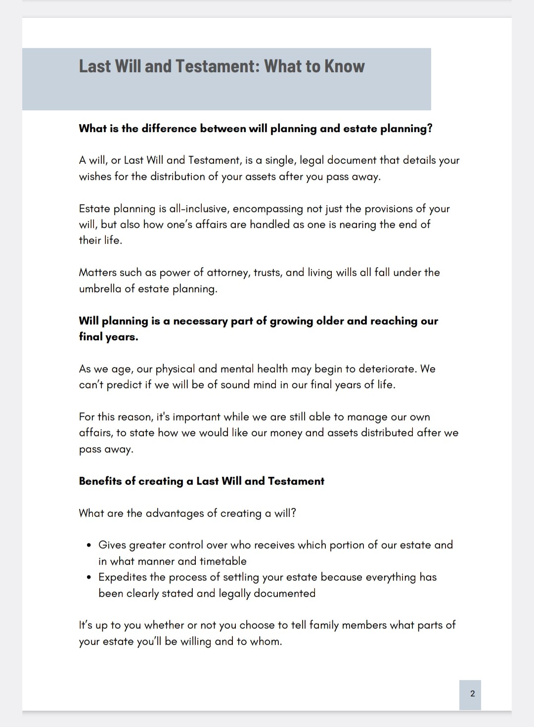 Law Writing Sample on Last Will and Testament