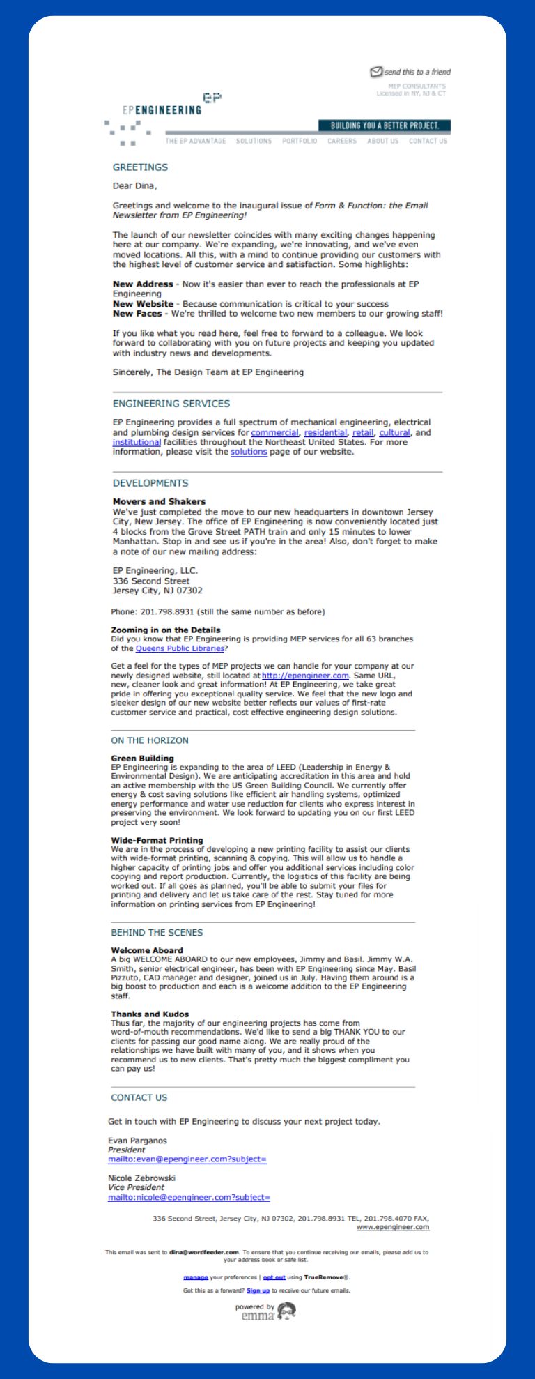 Email Newsletter Copy Editing for Engineering Firm