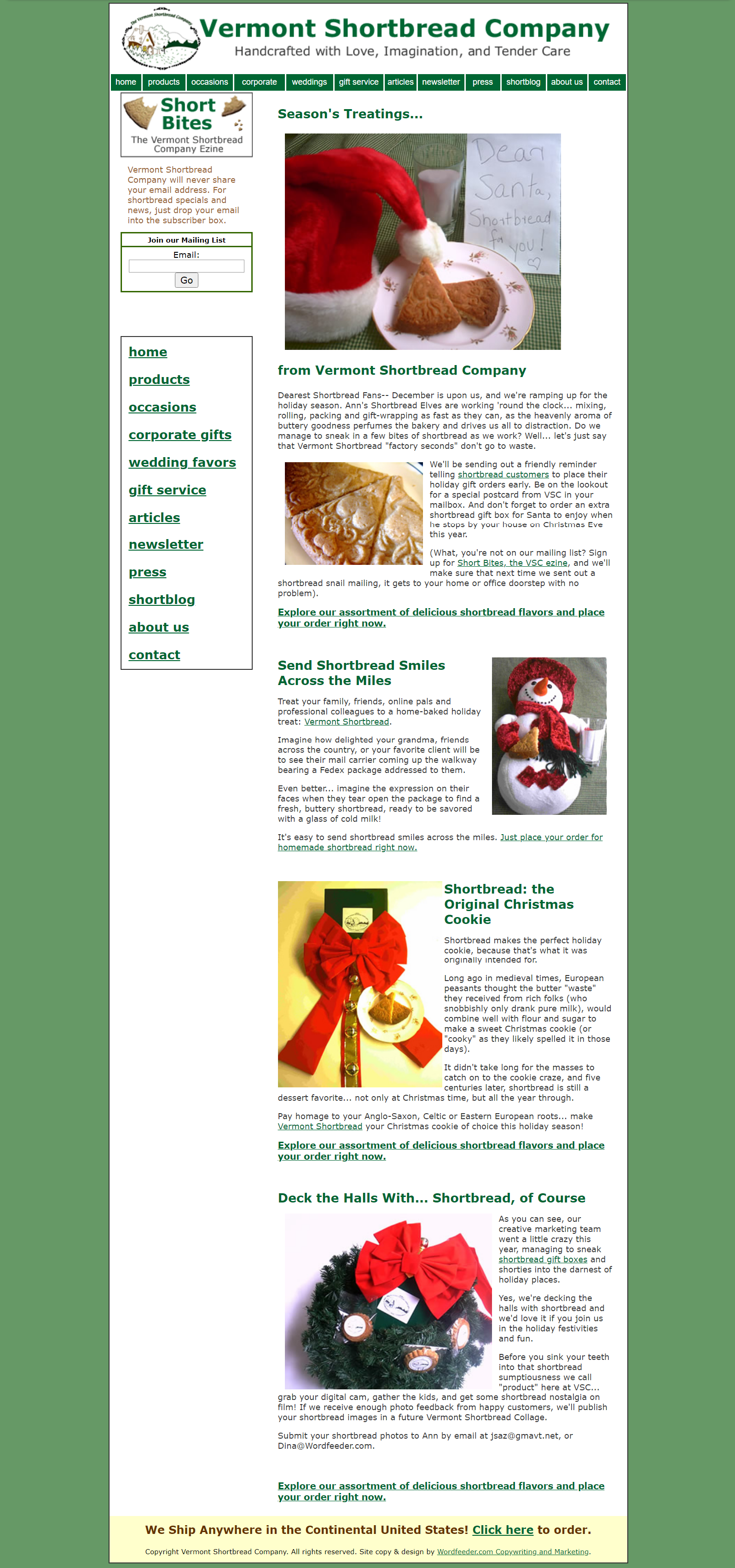 Website Design and Copy - Holiday Feature