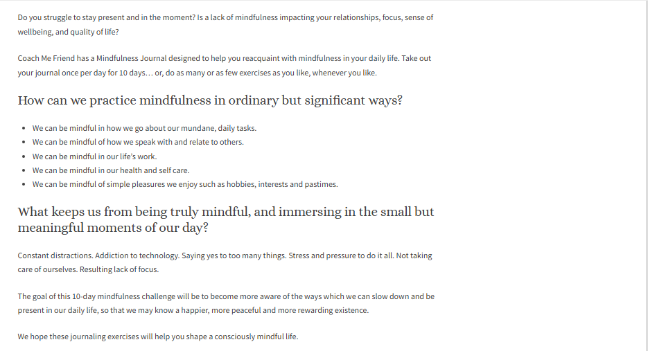 Sales Copywriting Sample - Mindfulness Journal for Coaches 2