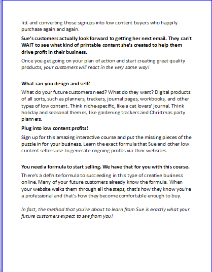 Sales Letter Copywriting for Low Content Printables Niche 3