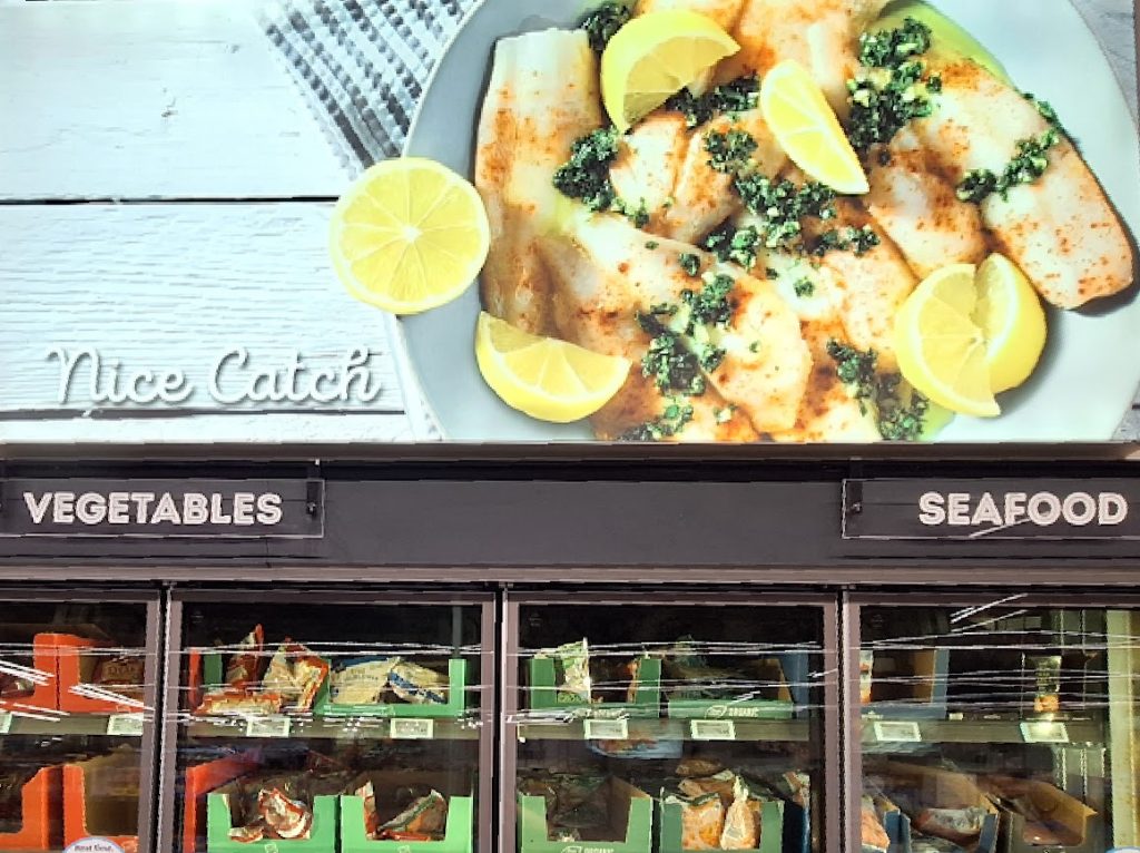 aldi signage frozen seafood section